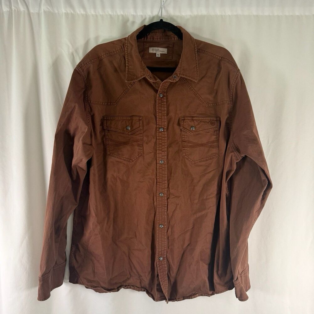 Blue Ranch Wear Pearl Snap Shirt Men's XXL Brown Long Sleeve Collared Cotton Bl